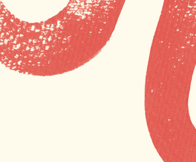 Off-white background with a yellow and red paint stroke pattern.