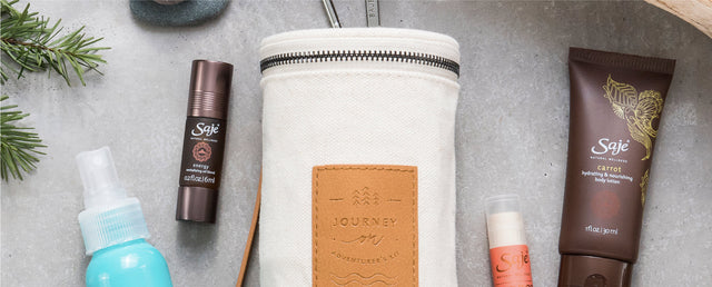 Journey kit placed with carrot body lotion and energy roll-on