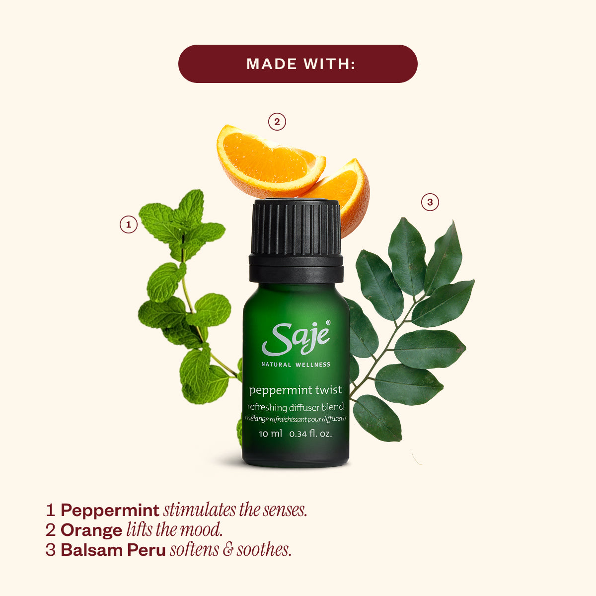 Peppermint Twist Refreshing Diffuser Blend - Saje Natural Wellness