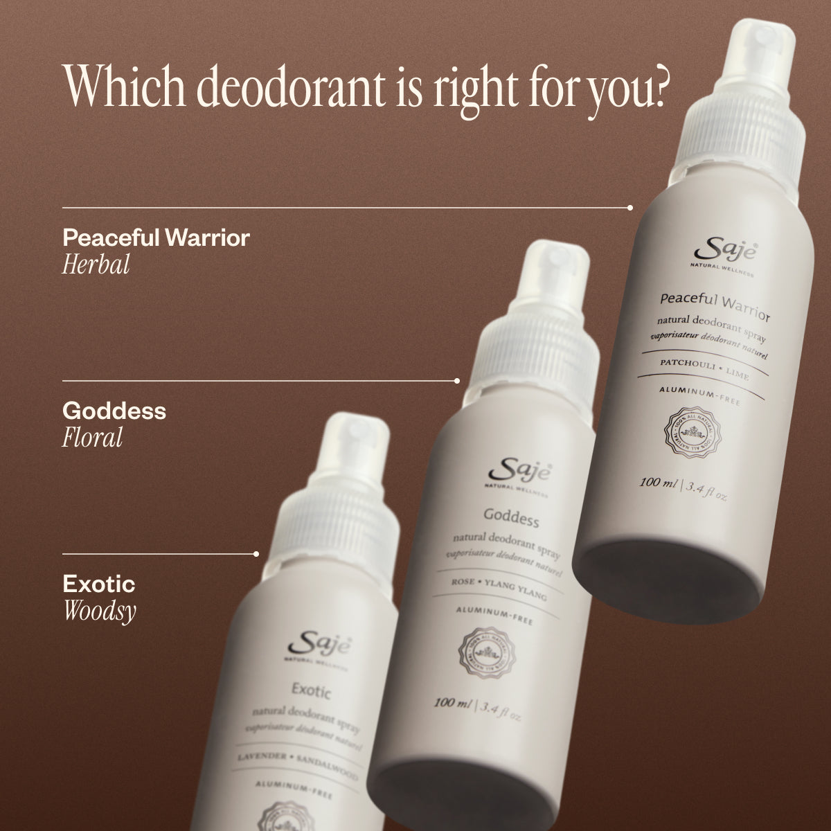 sealed 未開封 US-original  Saje Peaceful Warrior Natural Deodorant Spray - Saje Natural Wellness