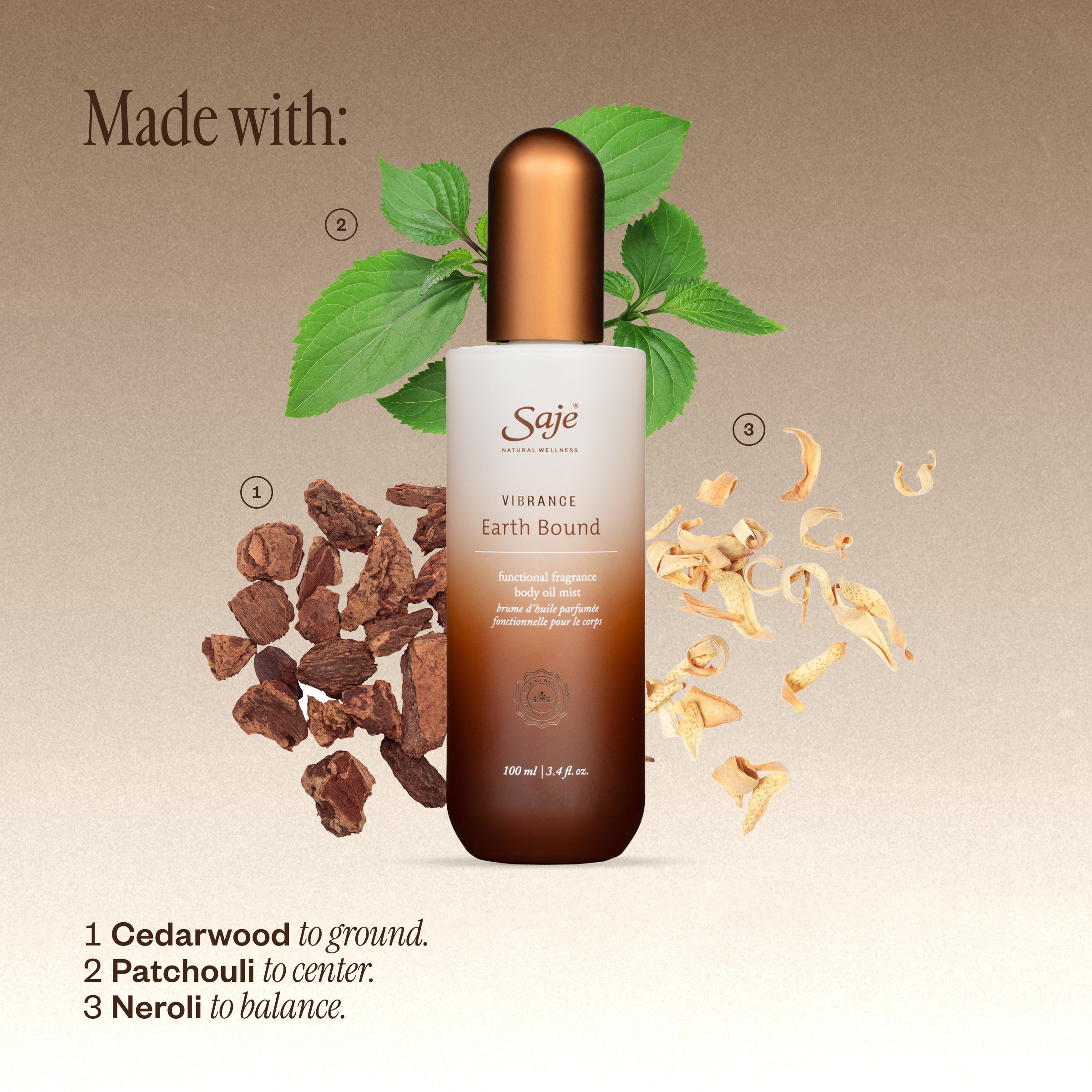 Vibrance Earth Bound Functional Fragrance Body Oil Mist - Saje