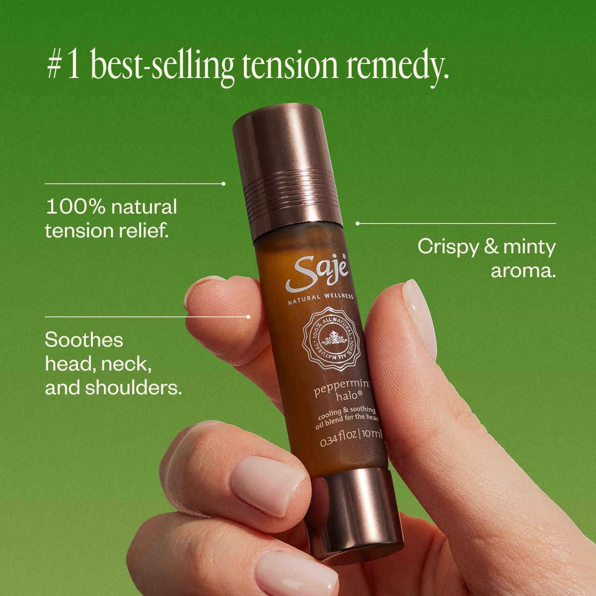 Peppermint Halo Saje ロールオンアロマ Peppermint Halo Cooling Oil Blend For The Head - Saje