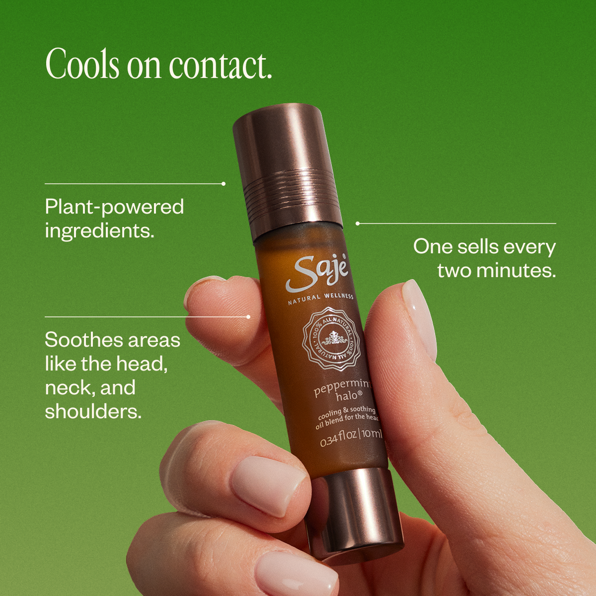 Peppermint Halo Saje ロールオンアロマ Peppermint Halo Cooling Oil Blend For The Head - Saje Natural Wellness