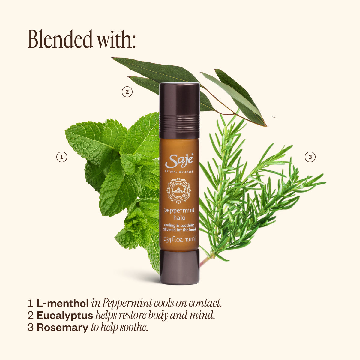 Peppermint Halo Saje ロールオンアロマ Peppermint Halo Cooling Oil Blend For The Head - Saje Natural Wellness