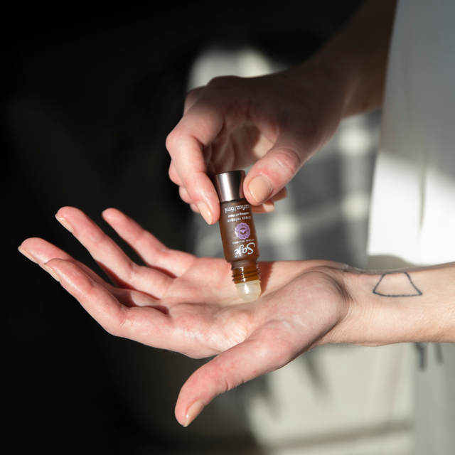  Stress Release Remedy rolled on palm of a clean hand 